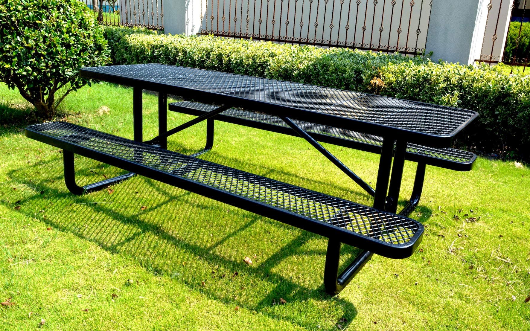 Heavy Duty 8' Rectangular Metal Picnic Table, 96" L x 62" W, Expanded Metal, (Black)