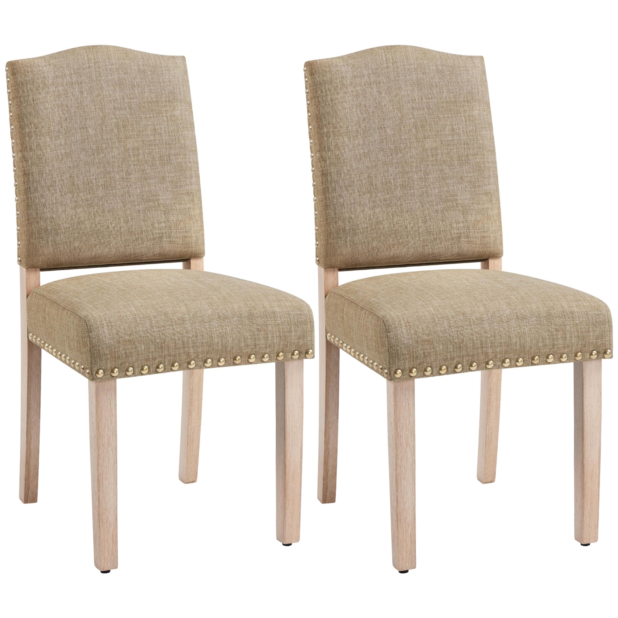 Yaheetech Modern Dining Room Chairs Set of 2 Kitchen Chairs with Nailhead Trim and Upholstered Seat for Home, Khaki