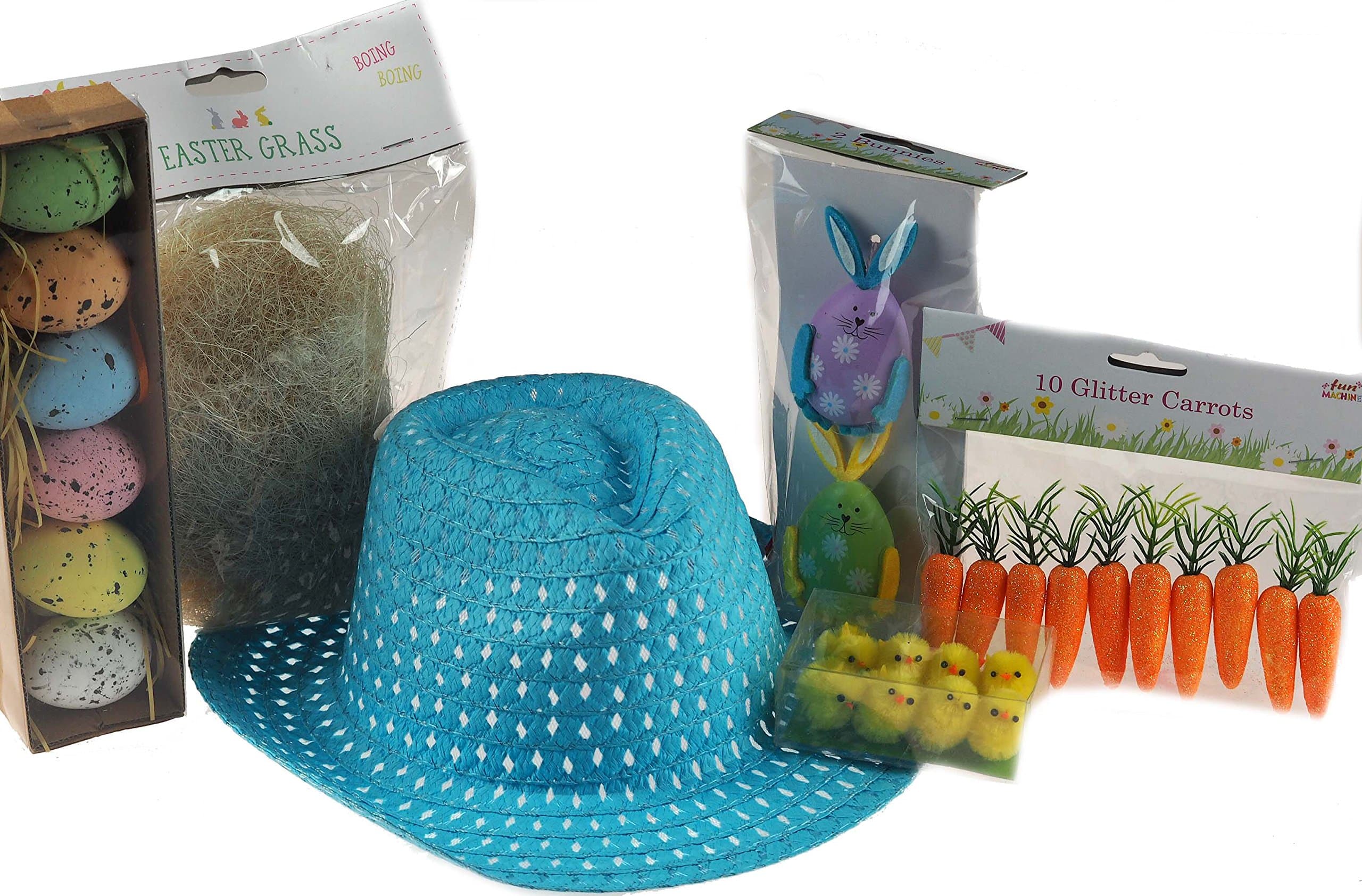 Girls / Boys Make Your Own Easter Bonnet Hat Complete Set 6 Piece Making Kit - Blue Cowboy Hat