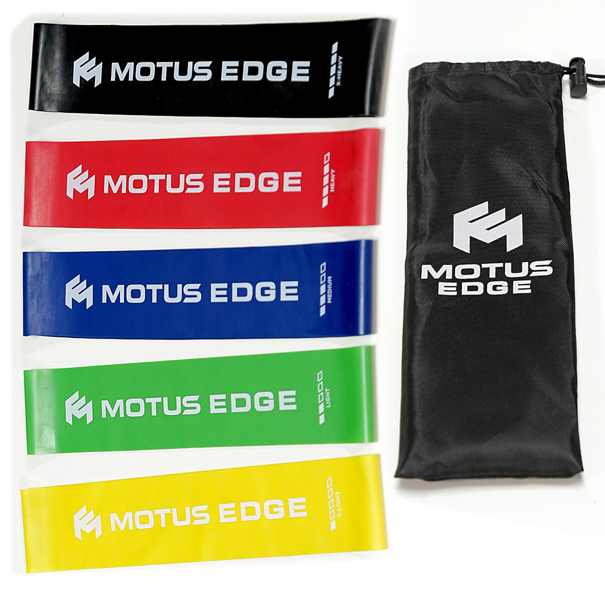 Motus Edge Mini Exercise Resistance Bands - Set of 5, Variable Strength - Handy Carry Bag