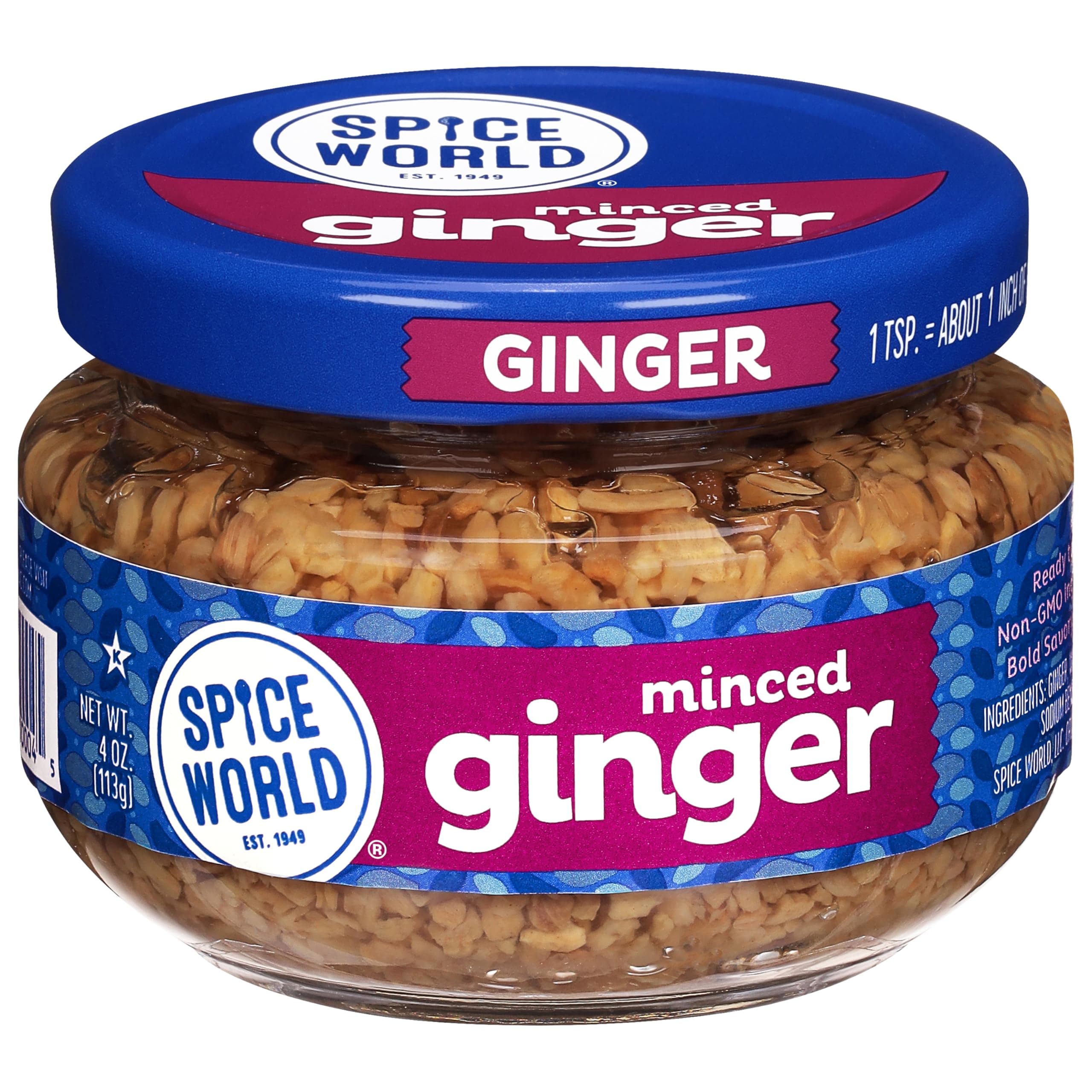 Spice World Minced Ginger – 4oz Ginger Jar with Non-GMO Ingredients, Perfect for Stir Fry, Marinades, & More – Ready-to-Use Seasonings for Cooking Adds Flavor Without Prep or Mess