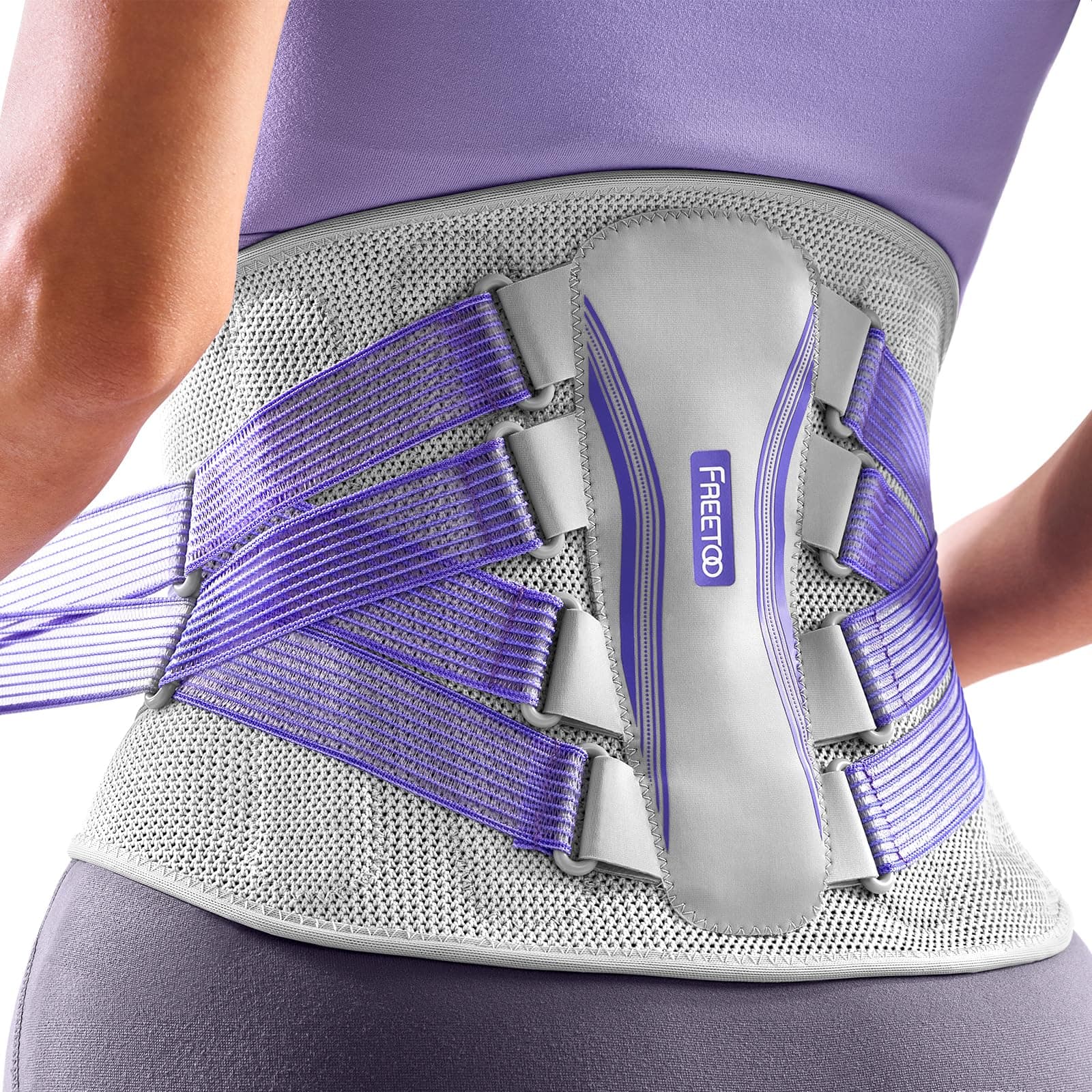 FREETOO Back Support Belt With Unmatched Knitted Breathable Mesh Lower Back Support For Women & Men With 5 Support Modules Ideal For Sciatica Pain Relief,Violets L Size