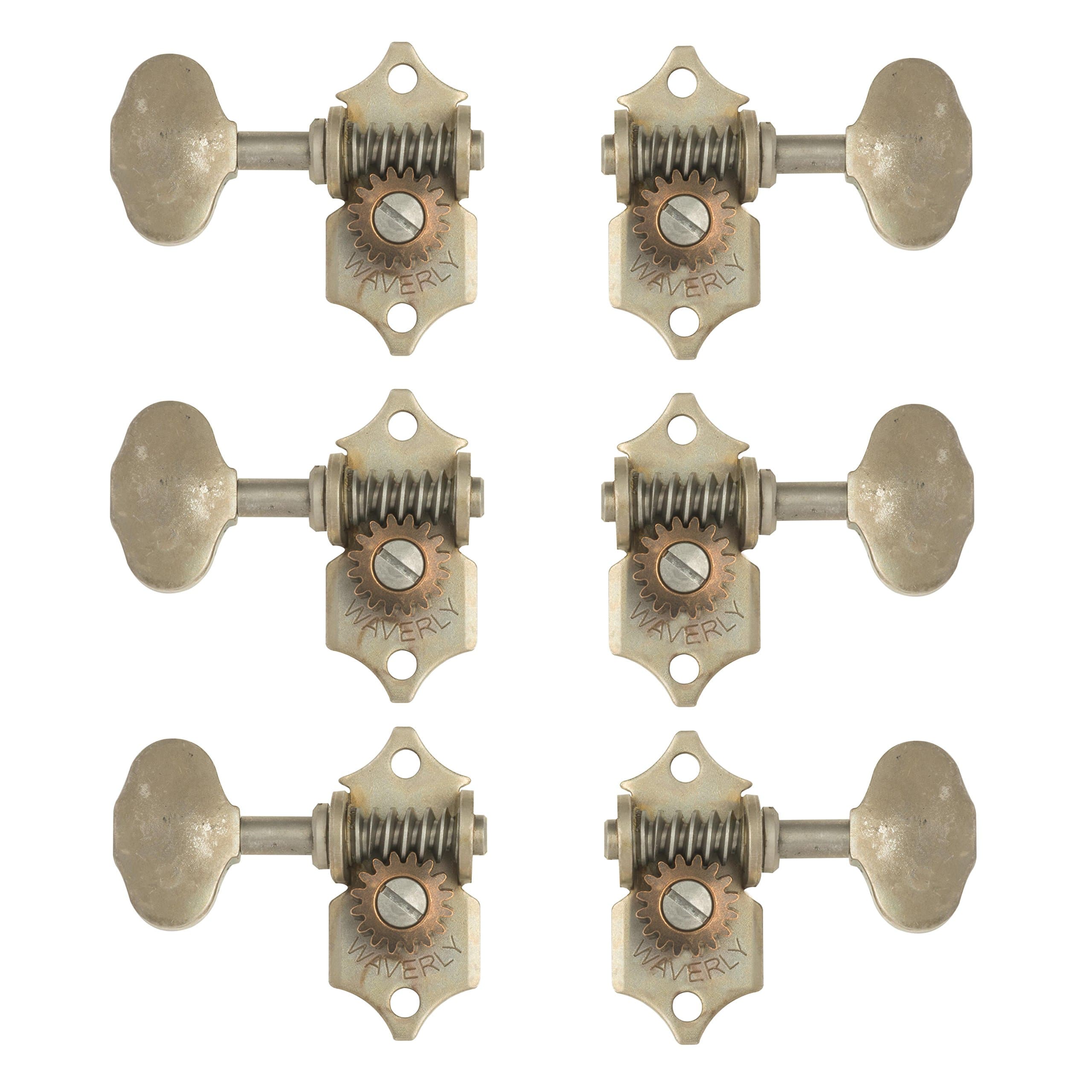 WaverlyGuitar Tuners with Butterbean Knobs, for Solid Pegheads, Relic nickel, 3L/3R
