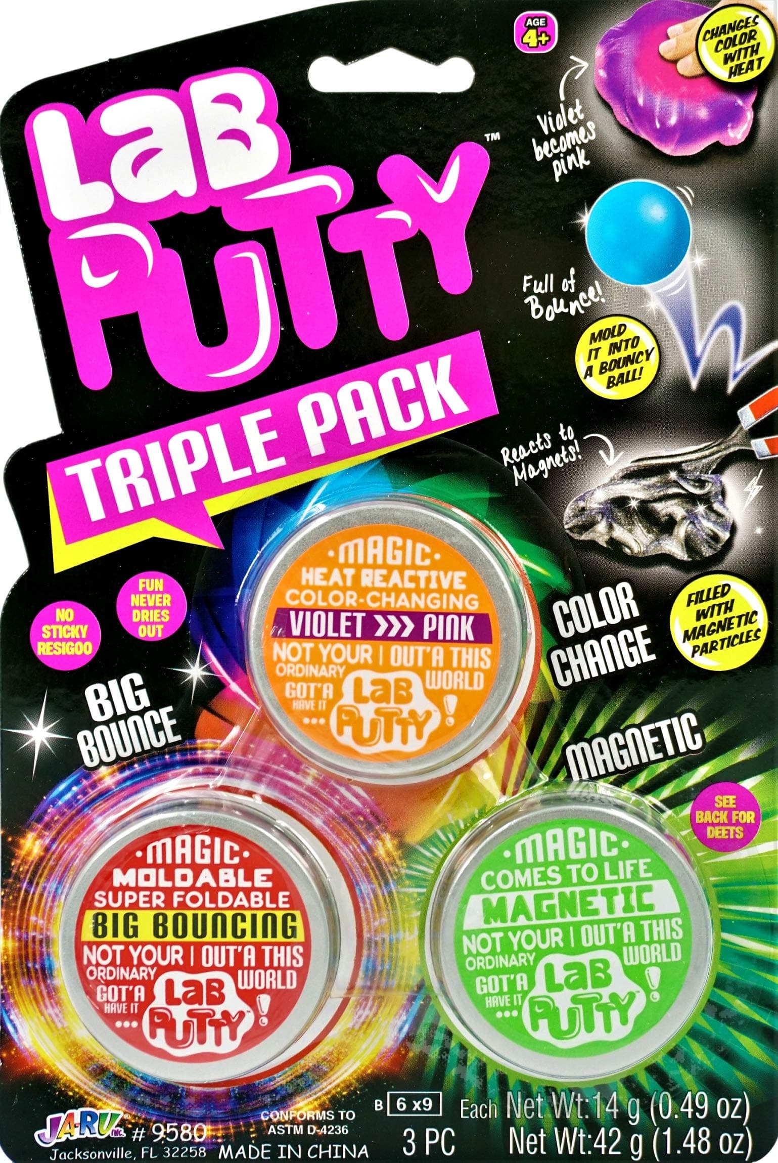 JA-RU Lab Putty Bundle Set (1 Pack, 3 Units Assorted) Glow in The Dark Slime, Clear Putty, Bouncing Putty, Attracts to Magnet, Color Changing Putty for Kids. Slime Party Favors for Kids. 9580-1