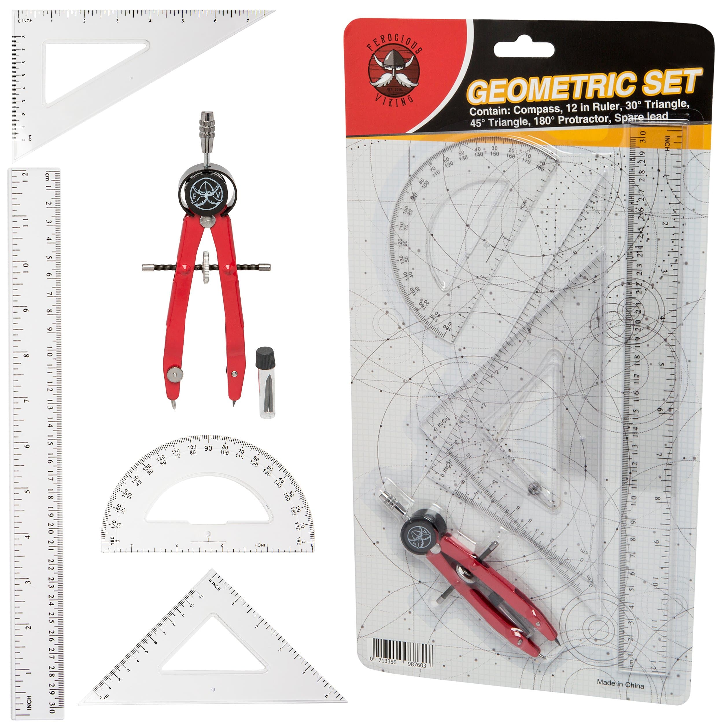 - Protractor and Compass for Geometry for Kids with Rulers and Two Set Squares