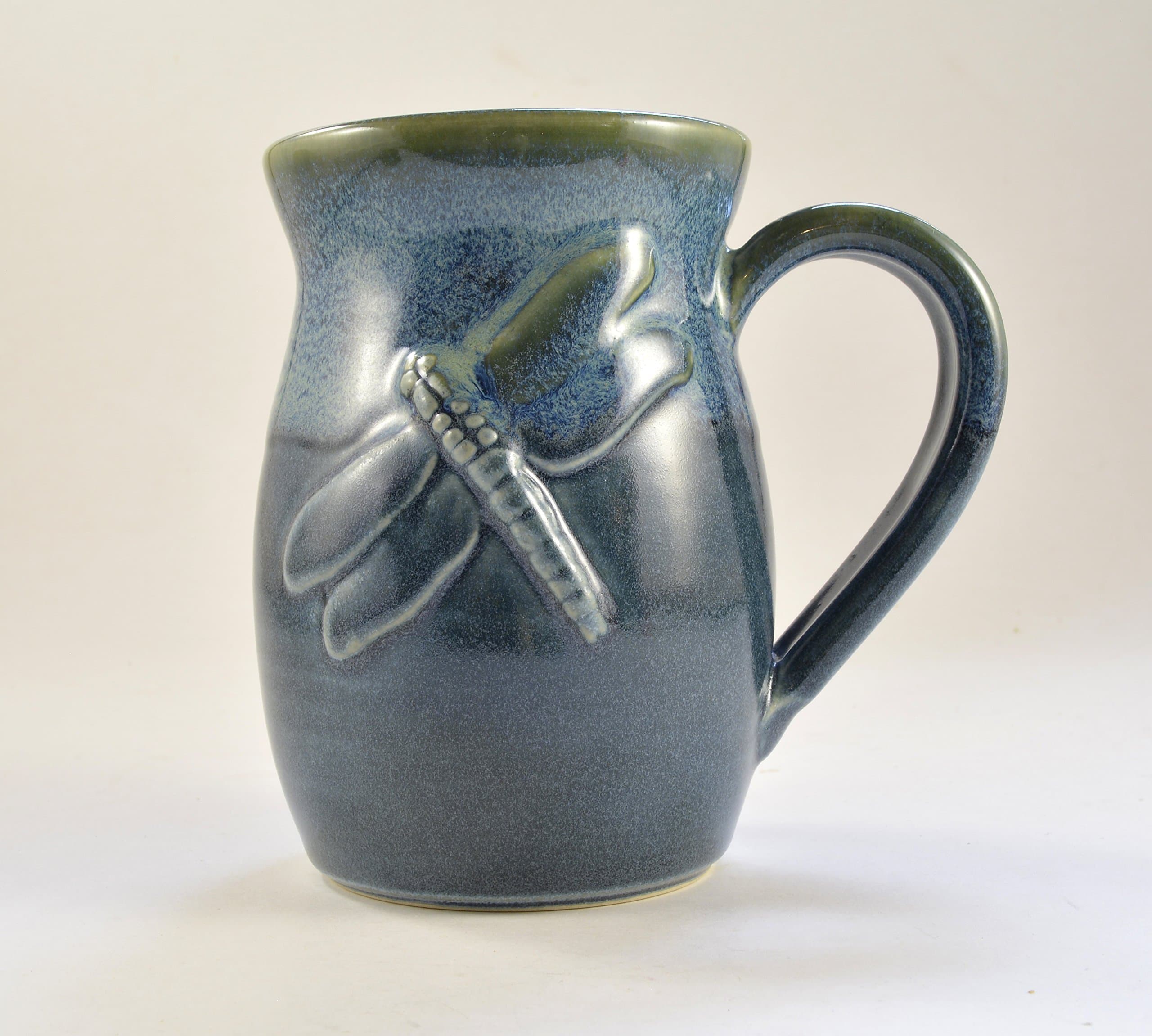 Dragonfly Coffee Mug 14 oz. Handmade Stoneware Pottery