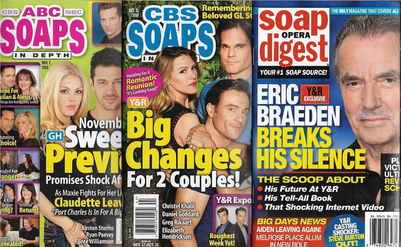 ABC/CBS Soaps In Depth & Soap Opera Digest Magazines [October/November 2016 Issues, Eric Braeden, Young & the Restless]