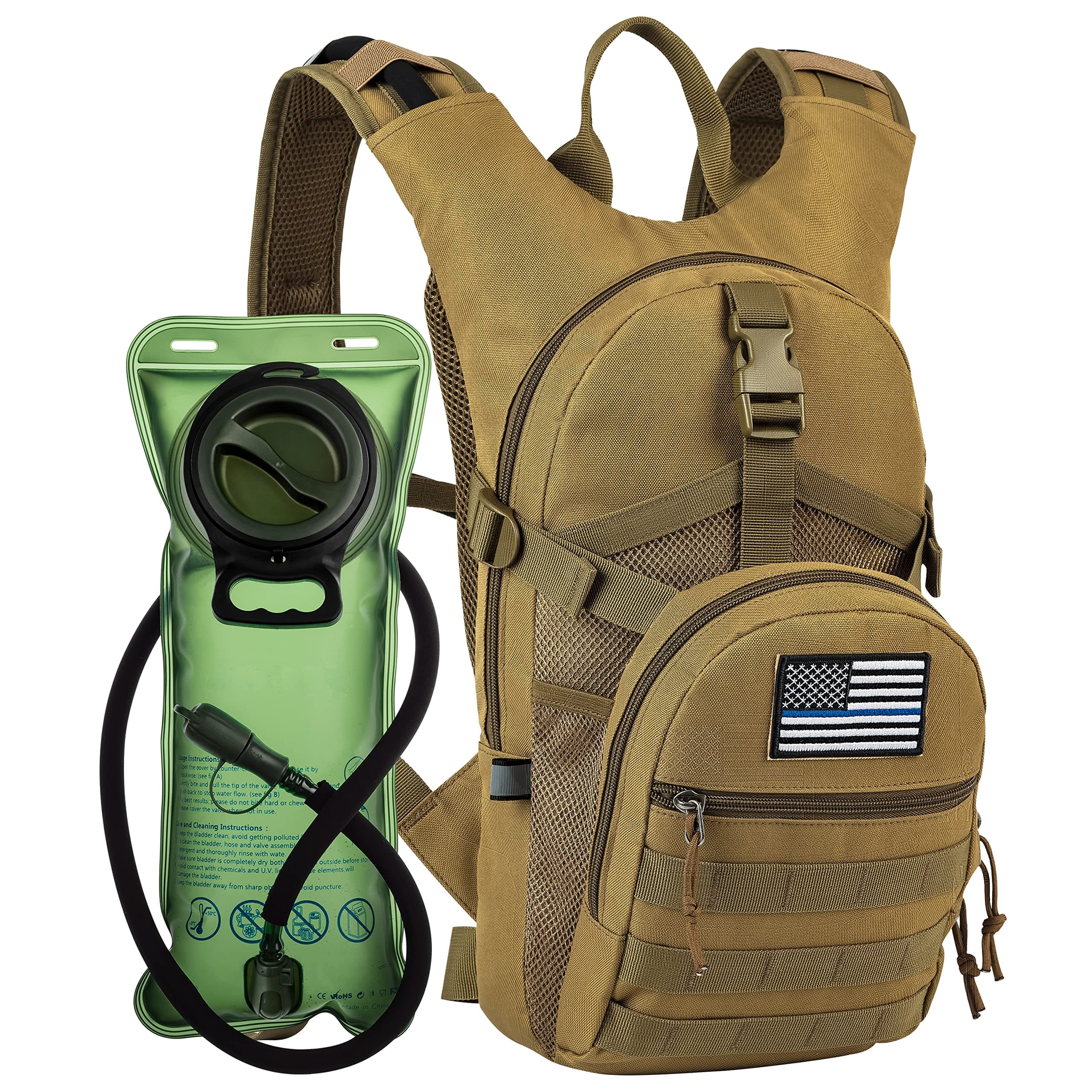 RUPUMPACK Tactical Molle Hydration Backpack with 2L Water Bladder, Military Daypack for Hiking, Running, Biking