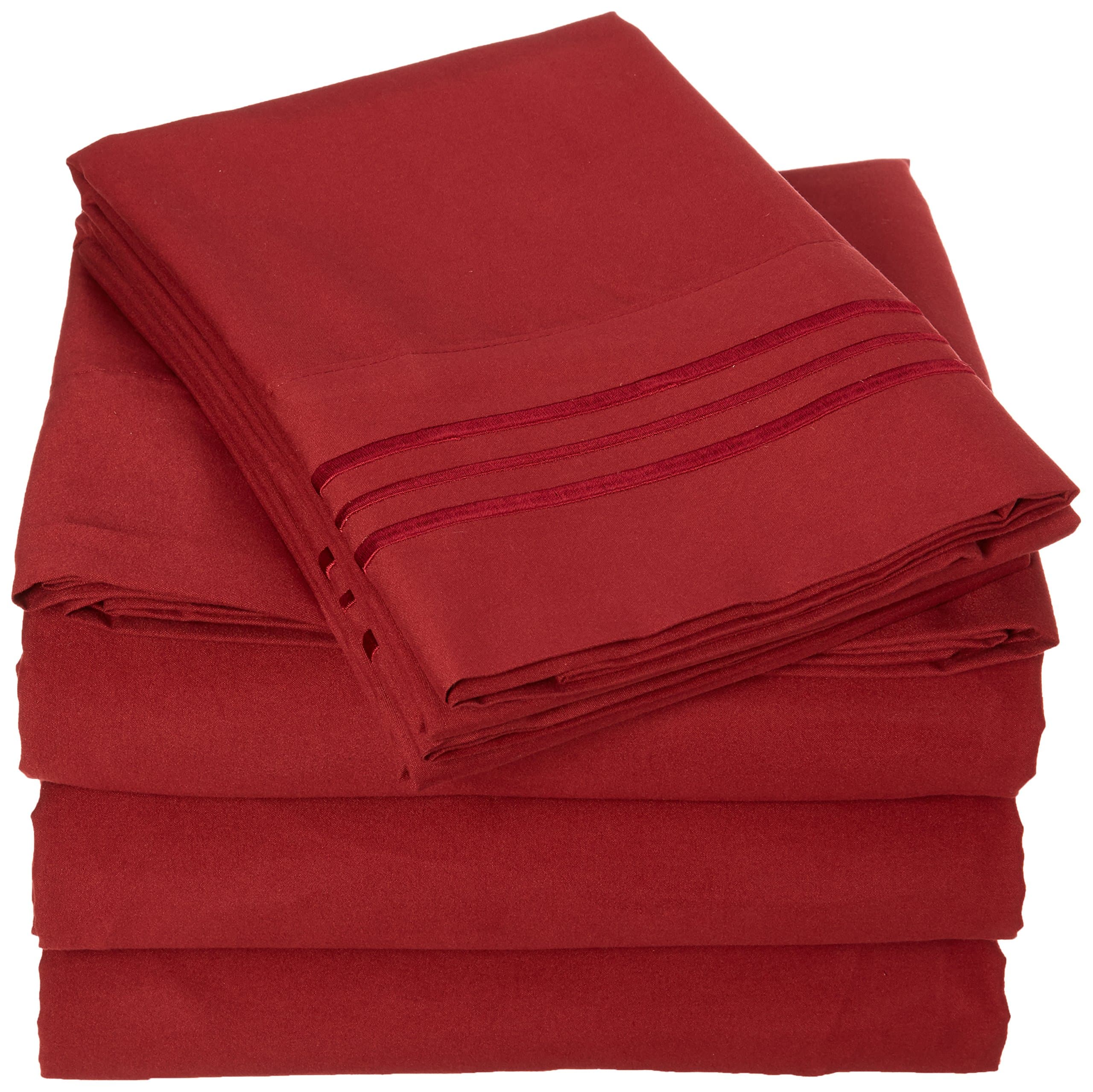 #1 Rated Luxurious Bed Sheets Set on Amazon 1800 Premier Hotel Quality Wrinkle Free 5-Piece Sheet Set with Deep Pockets, Split King Burgundy