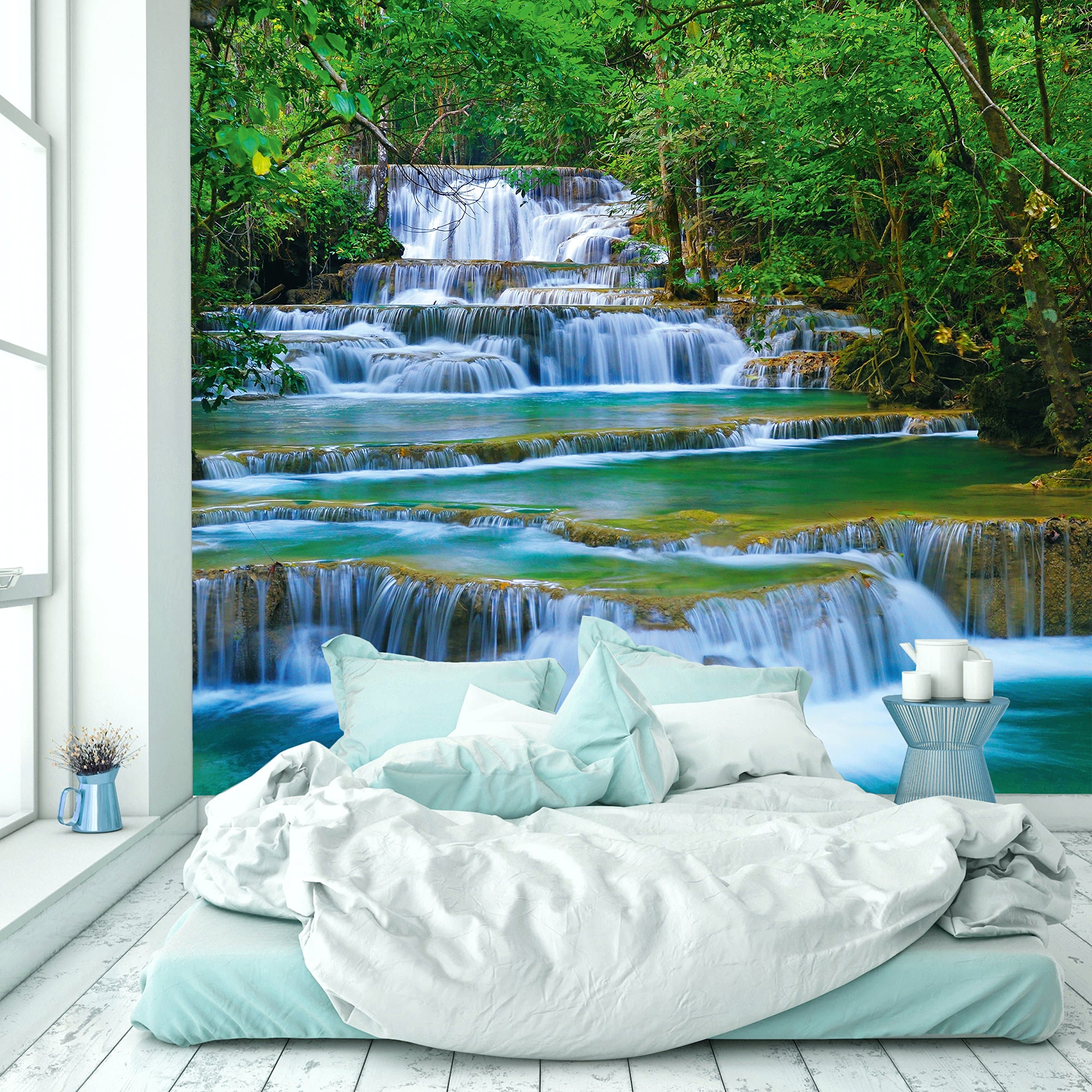Photo Wallpaper Waterfall 274 x 254 cm Including Paste Forest River Wallpaper Jungle Thailand Asia