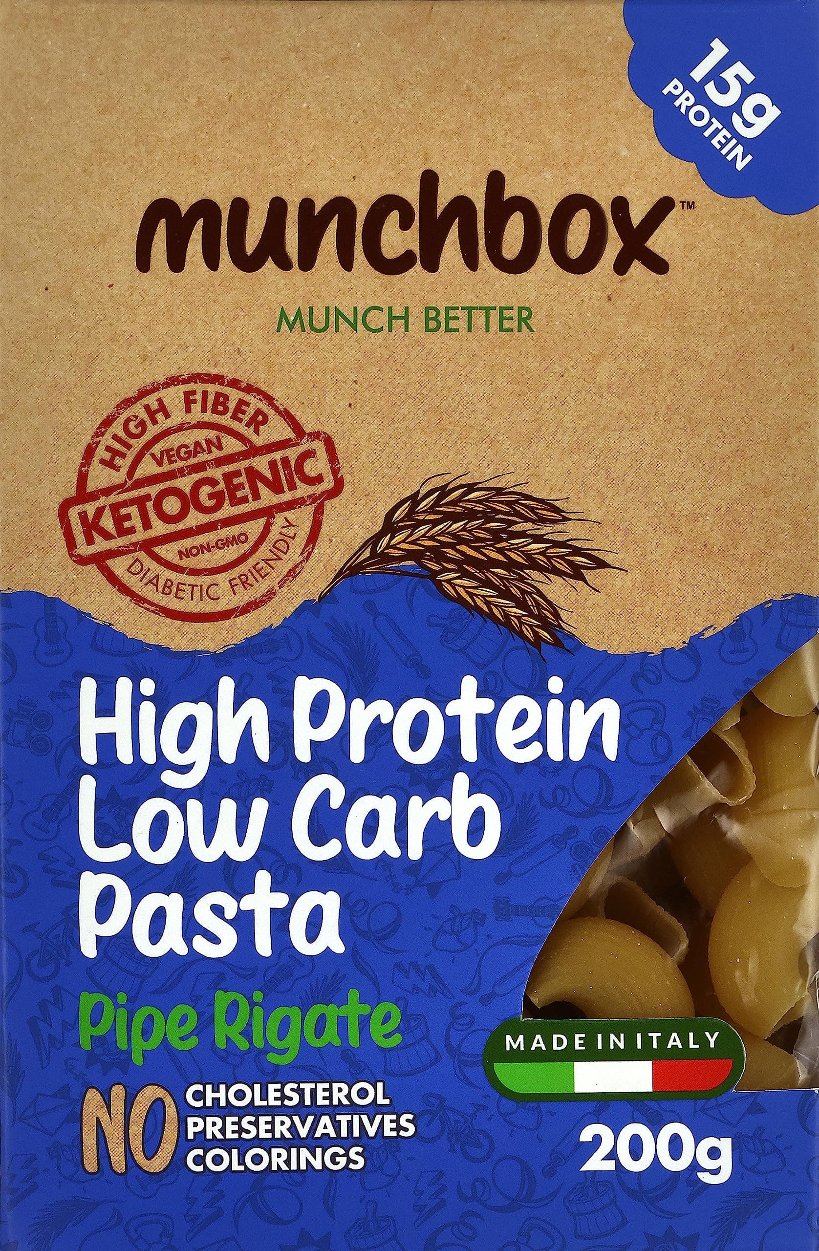 Munchbox High Protein Low Carb Keto Pipe Rigate Pasta, 200 g