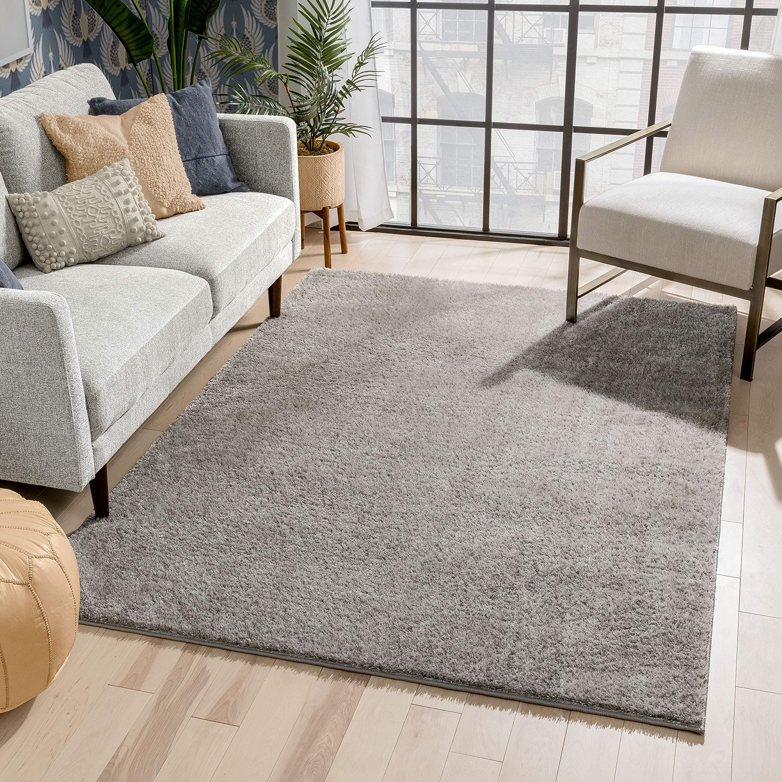 Well Woven Ciel Light Grey Ultra-Soft Multi-Textured Shimmer Pile Area Rug (7'10" x 9'10")