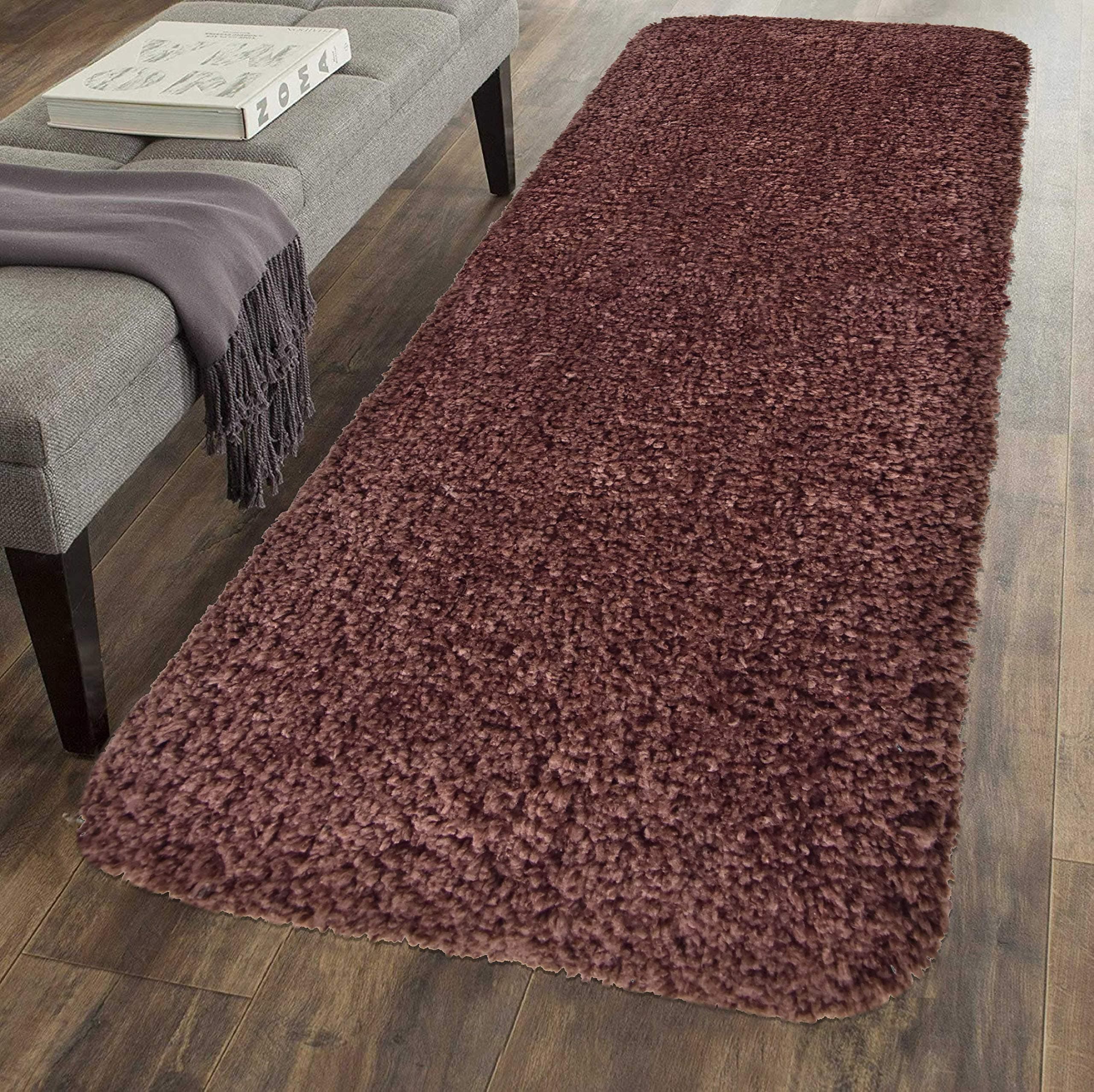 Micro Shag Runner Super Soft and Anti Skid Bath mat (55X140 cm, Chocolate)
