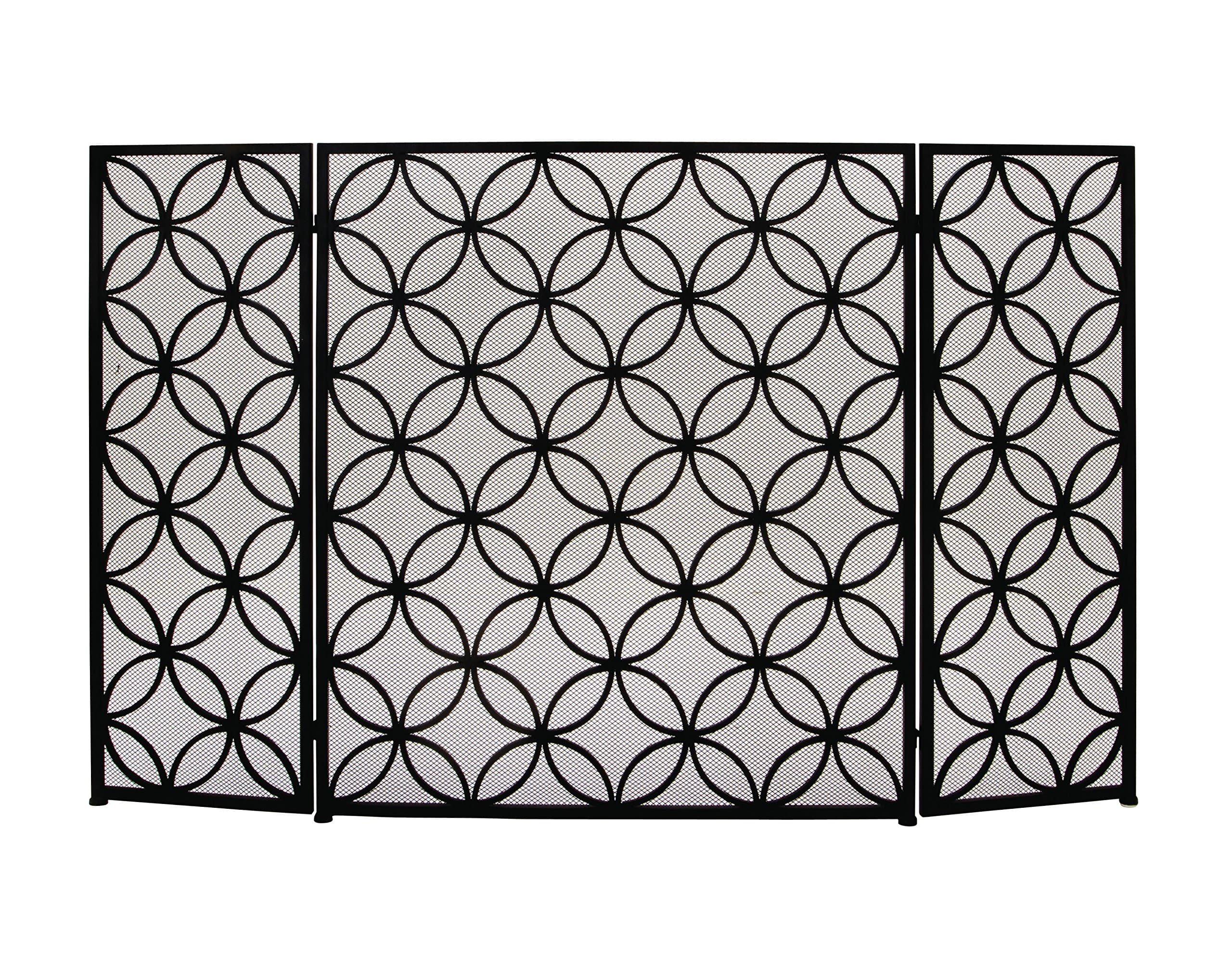Metal Rectangle Fireplace Screen with Geometric Patterns, 48" x 1" x 30", Black
