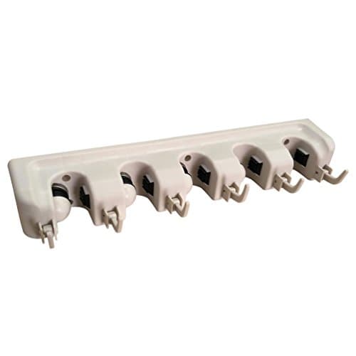 4VWIN Mop and Broom Holders with 5 Position and 6 Hooks Wall Mounted Storage Stools Ideal for Closet Garden Garage Storage Broom Hook