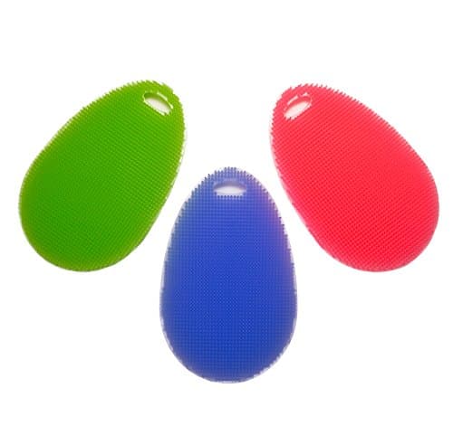 Silicone Cleaning Sponge - Multifunctional for Kitchen, Household, Bathroom use / Vegetable Cleaner, Antibacterial Dish Pot Pan Scrubber Wash Brush, Dishwasher Safe - Green, Blue and Pink (PACK OF 3)