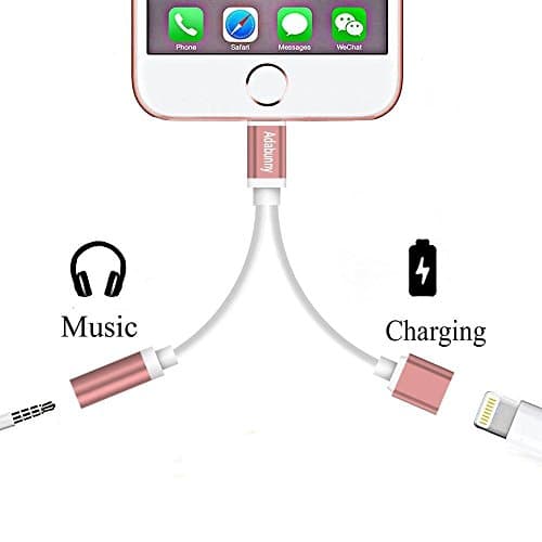 2 in 1 Lightning 3.5mm Headphone Jack Adapter with Audio & Charge Function for iPhone X/8/8plus/7 / 7 Plus (Rose gold)
