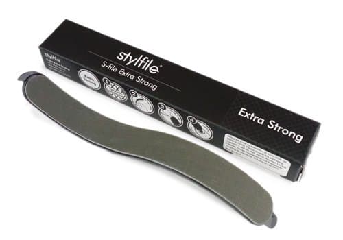Stylfile S-File Extra Strong – curved nail buffer with build in cuticle pusher and and nail skimmer
