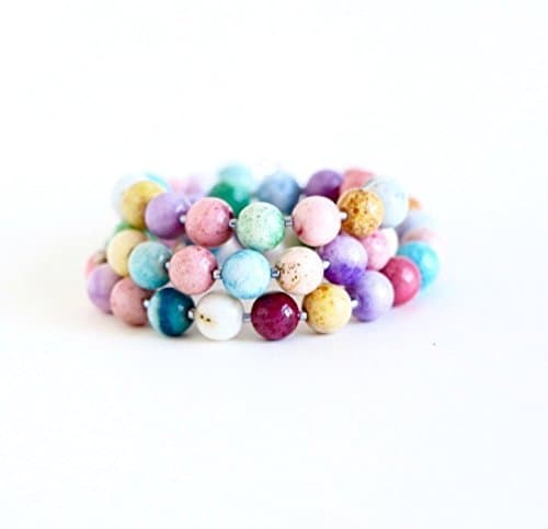 Pastel Agate Beaded Necklace With Sterling Silver Clasp