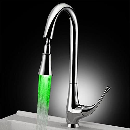 FHLYCF European modern pull type single hole rotating vegetable washing basin faucet temperature control with light water power mixed faucet kitchen faucet