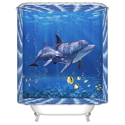 Jacktom Waterproof Mildewproof Bath Curtain with Hooks for Shower - 3D Dolphin(B)