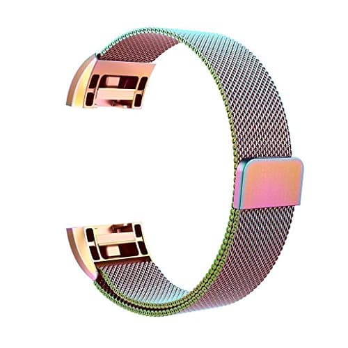 For Fitbit Charge 2 Strap Bands, HiPai Milanese Loop Stainless Steel Adjustable Replacement Accessories Metal with Unique Magnet Lock - Colorful Small