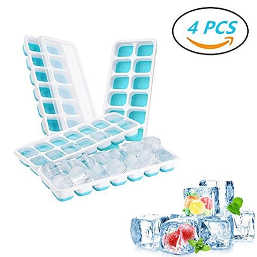 Ice Cube Trays with lids 4 Pack 56 Small Square Ice Molds Cocktail for Freezer Food Grade Ice Tray Molds, Ice Ball Storage Container spill-resistant LFGB Certified & BPA Free, Durable Stackable and Dishwasher Safe – Blue