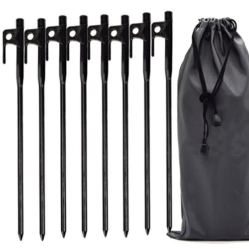 UrCool Thickened Camping Burly Tent Solid Stakes Casting Pegs Footprint Heavy Duty High Strength Forged Steel Nail for Outdoor Activities in Rocky Hard Ground with Pouch,8-Pack,Black 20cm
