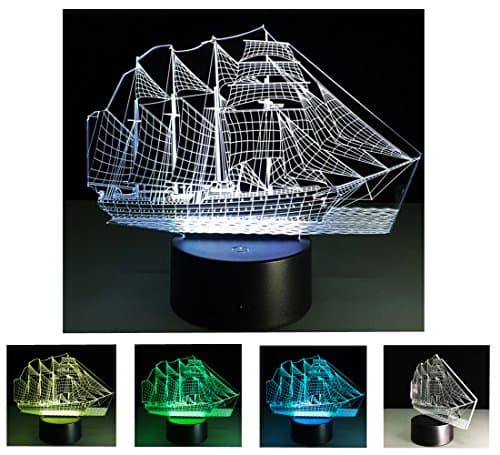 3D Nightlights, 7 Colors Change Touch Control Night Lamp, Best Gift for Friends Children(Sailboat)