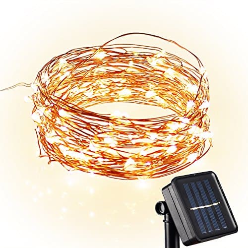 Auben Solar Starry String Lights,100 Led Outdoor Lights 33 Feet Copper Warm White Ambiance Lighting for Garden Christmas Party Dancing,Magical Lighting Decor for Indoor Bedroom Window