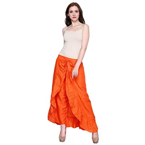 TruDx Women's Ruffle Plain Wide Leg Split Tie-Waist Maxi Long Palazzo Overlay Pant Skirts