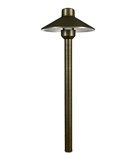 LUMiON Outdoor Lighting Classic 7" Hat/Shade (Solid Brass) Path/Area Light Antique Bronze Finish 15" Stem Low-Voltage