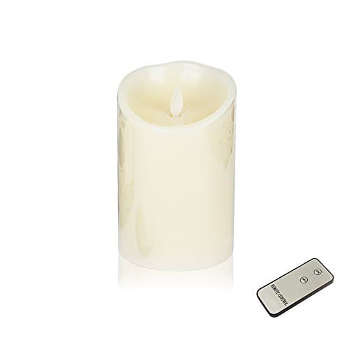 HueLiv LED Candle with Real-Flame Effect, 9 x 14cm, Classic Paraffin Wax Pillar Candles, Vanilla Scented, Battery Operated with Timer, Free Remote Control, Ivory White