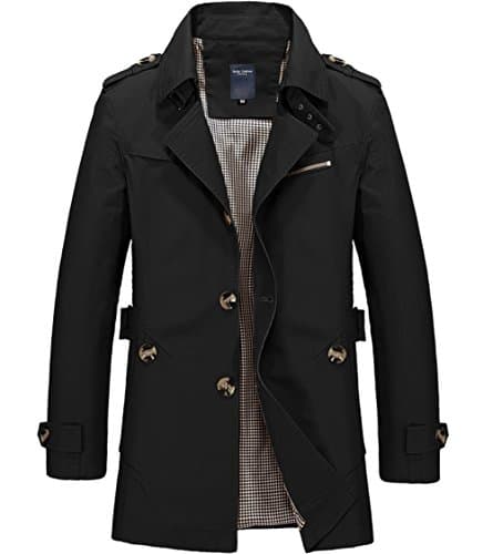 Midoly Men's Cotton Lightweight Jacket Single-Breasted Turn-Down Collar casual wear Windbreaker Trench Coat