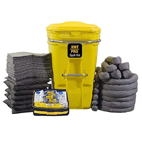 65 Gallon Universal Spill Kit Plus Protection Kit, Pro Grade,150 PC: Wheeled Cart, 100 Heavy Duty Pads 15x19, 6 Socks 12, 7 Socks 4', 8 Pillows,Tyvek Suits,Boot Covers,Googles,Gloves,Bags & Sign