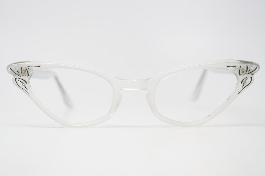 Vintage White Rhinestone Cat Eyeglasses