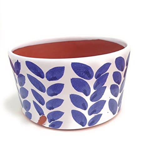 TM01-018 Wheat Pattern Blue & White Large Terracotta Clay Cylinder Plant Pot 4.75"H x 8.75"D, Hand Made in the USA