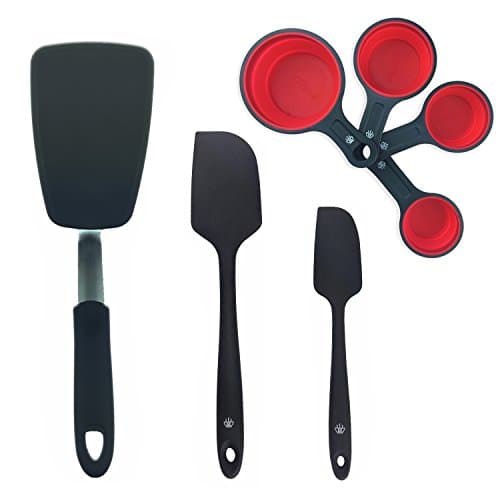 Series 1 Kitchen Utensil Set (7 Piece Set) Flex Seamless Silicone Turner Spatula Collapsible Measuring Cups Non-Stick Silicone Spatula Set Reinforced Stainless Steel Core BPA Free 600ºF Heat-Resistant