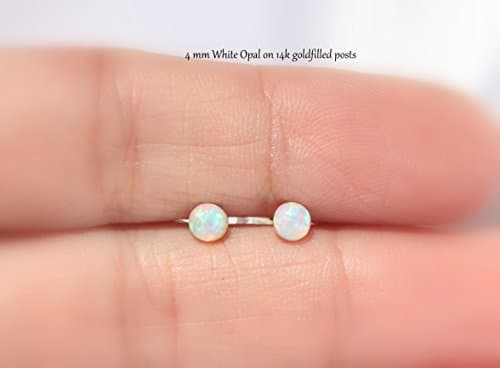 3mm opal stud earrings 14k gold filled white or blue opal studs hypoallergenic earrings
