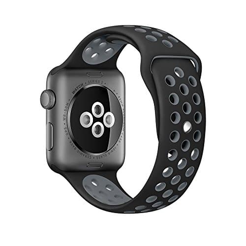 Gersymi Tech Sport Silicone Replacement Strap Band with Adjustable Buckle and Quick Release for Apple Series 2 iWatch - Small - Black / Gray