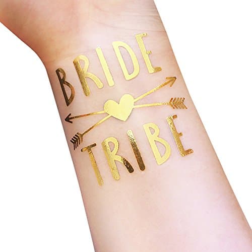 12-Pack Bride & Bride Tribe Temporary Tattoos, Bachelorette Party Supplies and Accessories Favours, Metallic Shiny Gold (T34, T35)