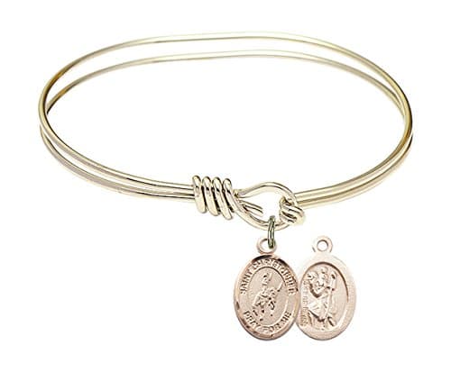 St. Christopher Rodeo Charm On A Child Sized 5 3/4 Inch Oval Eye Hook Bangle Bracelet