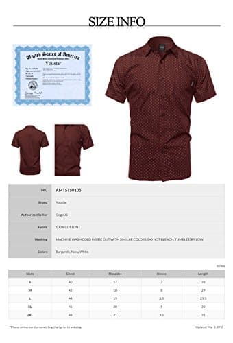 Youstar Men's Small Dot Patterned Button Down Short Sleeves Chest Pocket Shirt