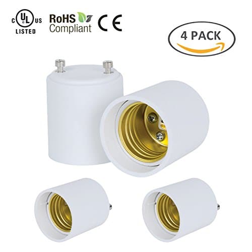 Hakkatronics GU24-E26 Light Bulb Socket Converter (Bi-pin Bulbs Convert to Screw Bulbs), UL Listed, Fire-Rated, 120V Suitable for Incandescent Bulbs CFLs and LED Bulbs, Max.1000W Loading, Pack of 4