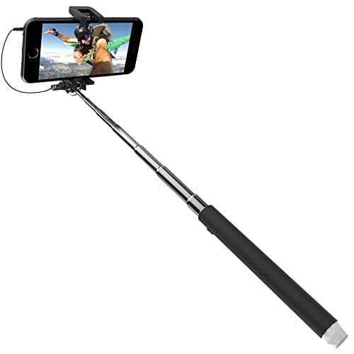 SmartSpeed Super Mini Wired Selfie Stick Extendable Foldable Universal Fit for iPhone and Smartphones Built-in Shutter Button