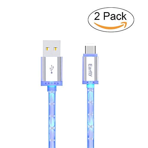 Earfly USB Type C to Type C Cable 3ft COOL LED Glow in Dark Charging Data Sync Cable/Cord for Google Pixel/Pixel XL, new MacBook, Lumia 950/950xl, Nexus 5x/6p, ChromeBook Pixel. (2 pack)