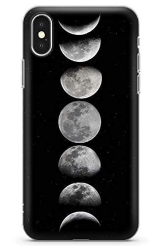 iPhone 10 Case, iPhone X Case, Phases of The Moon Phone Case by Casechimp | Clear Ultra Thin Lightweight Gel Silicon TPU Protective Cover | Space Cosmos Moon Stars Black