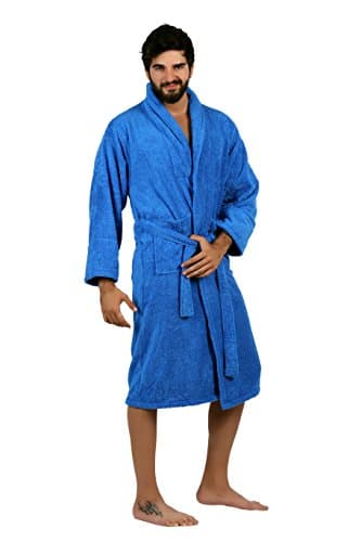 All Design's Turkish Kimono Terry Solid Color Men's Bathrobe Blue, XLarge Size
