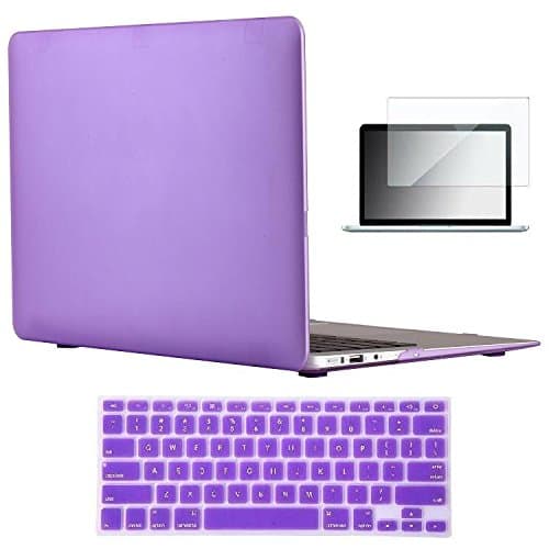 Vasileios 3in1 Rubberized Frosted Soft-touch Hard Shell Case Cover & Screen Protector for 13-inch Macbook Air 13.3" (Model: A1369 and A1466) (New Purple)