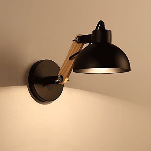 CGJDZMD Wall Sconce Modern Nordic Simple Creative Bedside Wall Lamp Edison E27 1-Light Solid Wood Wall Lamp for Living Room Aisle Balcony Lamp Bedroom Lighting ( Color : Black )